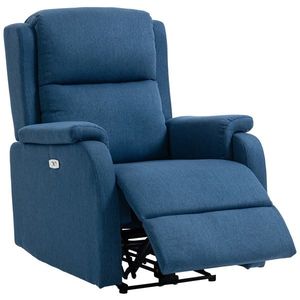 HOMCOM Fotoliu Relax Electric Reclinabil 150° cu Suport pentru Picioare și Port USB, Fotoliu Reclinabil Electric cu Cotiere Largi, Material cu Aspect de In, pentru Living, Dormitor, Albastru | Aosom Romania imagine