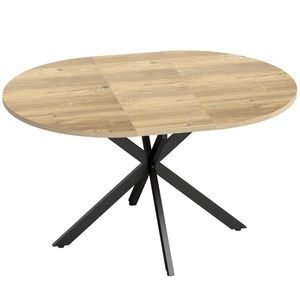 HOMCOM Extendable Dining Table for 4-6, 100-135 cm Industrial Kitchen Table with Butterfly Leaf and X-Shape Base, Round to Oval for Dining Room, Living Room, Natural Wood Finish | Aosom Romania imagine