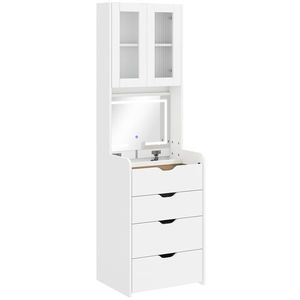 HOMCOM Stație de Machiaj cu Lumini LED în 3 Culori, Oglindă Rabatabilă, Scaun Ascuns, Măsuță de Machiaj cu Scaun Îmbunătățit, 3 Sertare, Compartiment, Dulap cu Uși din Sticlă, Modern, Alb | Aosom Romania imagine