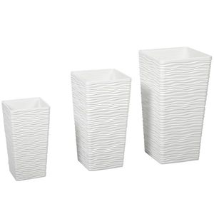 Outsunny Set de 3 Ghivece de Exterior Suprapozabile cu Model Ondulat, Ghivece Pătrate din Plastic pentru Flori cu Orificii de Drenaj, 42/55/65 cm, Alb, Negru, Maro | Aosom Romania imagine