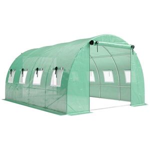 Outsunny Seră cca. 4 x 3 x 2 m, seră din folie cu uși rulante, 2 uși cu fermoar & 8 ferestre cu plasă, tije de susținere, Verde | Aosom Romania imagine