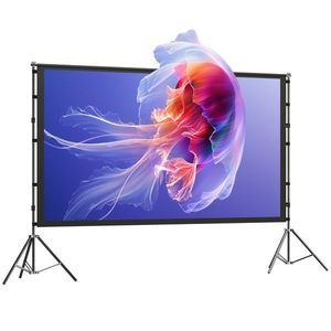 HOMCOM Ecran pentru Proiector de 100" 4K/8K HD, Format 16: 9 cu 2 Trepiede Pliabile, Proiecție dublă, Unghi Larg de 160°, pentru Acasă, Cinema, Exterior, Alb | Aosom Romania imagine
