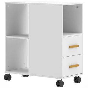 HOMCOM Suport pentru imprimantă Masă pentru imprimantă cu raft reglabil, roți pentru fax scanner 60 x 30 x 65 cm Alb | Aosom Romania imagine