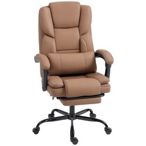 Scaun de birou ergonomic HOMCOM reclinabil 140° cu reposapiede și pernă, scaun de birou din piele ecologică anti-zgârieturi, ușor de curățat, brațe îmbunătățite, pivotant și reglabil pe înălțime, maro | Aosom Romania imagine