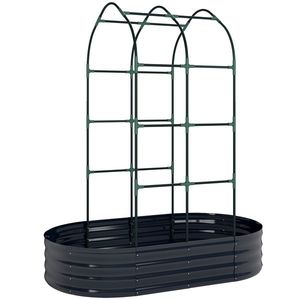 Outsunny Pat înălțat cu spalier, jardiniere metalice cu mănuși cutie de grădină 160 x 90 x 180 cm, Gri închis | Aosom Romania imagine