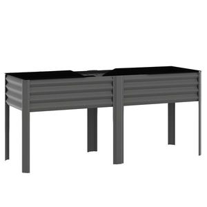 Outsunny Pat de grădină înălțat din metal, cutie de plantare extra mare cu traverse de întărire și insert din material nețesut, 180 x 55 x 80 cm, gri închis | Aosom Romania imagine