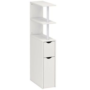 HOMCOM Dulap de Baie Subțire cu Sertare și Rafturi, Dulap de Baie Economisitor de Spațiu cu Sertar pe Roți, Coloană de Baie pentru Sufragerie, 20x45x115 cm, Alb | Aosom Romania imagine