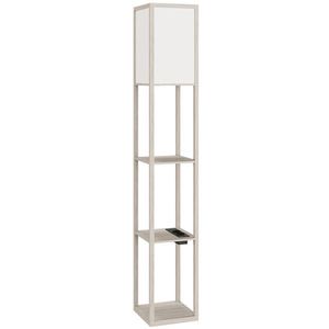 HOMCOM Lampă de Podea LED cu Rafturi, Lampă Modernă cu Comutator cu Pedală și Porturi USB, Lumină cu Culori Reglabile pentru Living și Dormitor, Stejar | Aosom Romania imagine