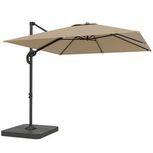 Outsunny Parasol cu braț lateral pătrat parasol de grădină exterior bază și plăci de umplere stâlp aluminiu protecție UV50+2, 4x2, 4m kaki | Aosom Romania imagine