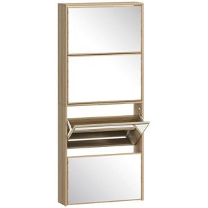 HOMCOM Dulap pentru Încălțăminte Slim cu 4 Uși și Oglindă 63x17x146 cm Culoare Lemn | Aosom Romania imagine