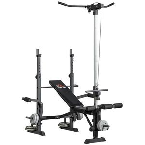 HOMCOM Bancă Fitness Multifuncțională cu Sistem Pulley, Suport Reglabil pentru Bara de Greutăți și Spătar Ajustabil, Bancă de Antrenament Înclinabilă pentru Extensia Picioarelor și Chest Fly, Ideală pentru Casa Ta | Aosom Romania imagine