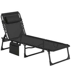 Outsunny Portable Sun Lounger, Folding Chaise Recliner, 5-Position Adjustable Cot, Black | Aosom Romania imagine
