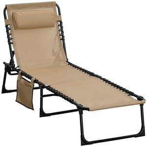 Outsunny Portable Sun Lounger, Folding Camping Bed 5-position Adjustable Grey | Aosom Romania imagine
