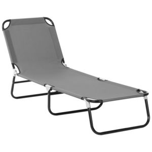 Outsunny Șezlong Pliabil cu Spătar Reglabil în 5 Poziții, Scaun de Grădină cu Material Respirable Oxford, Ideal pentru Plajă, Piscină, Grădină, 188x56x28 cm, Gri | Aosom Romania imagine