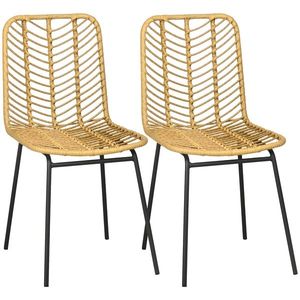 HOMCOM Set de 2 scaune de dining design boem din rășină impletită și picioare metal 44 x 58 x 85 cm galben | Aosom Romania imagine