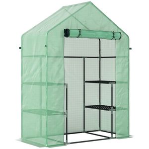 Outsunny PE impermeabil și rezistent la UV Grădină seră pentru plante cu rafturi și accesorii de montare, 142x73x195cm, verde | Aosom Romania imagine
