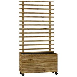 Outsunny Jardiniera inaltata verticala cu 4 roti si suport pentru plantele cataratoare, din lemn de brad, 76x30x155cm, alb | Aosom Romania imagine