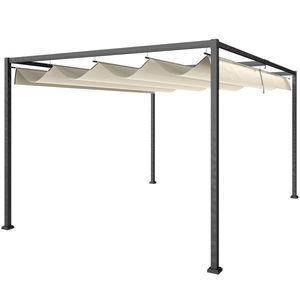 Outsunny Pergolă Gazebo 3x2 m cu Acoperiș Retractabil, Orificii de Drenaj, Țăruși și Șuruburi, Pergolă din Metal și Poliester pentru Exterior, Crem | Aosom Romania imagine