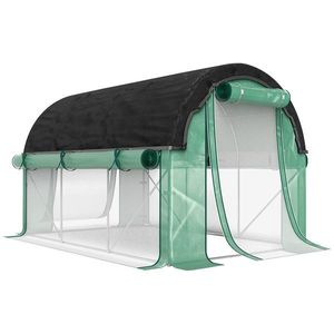 Outsunny Seră de Grădină Tunel 3x2x2 m cu Plasă de Umbrire, Seră pentru Legume și Flori cu 6 Ferestre, 2 Uși și Pereți Laterali Rulanți, Cadru din Oțel și Acoperire PE, Verde | Aosom Romania imagine