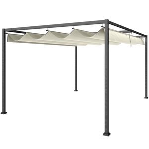 Outsunny Pergolă de Grădină 4x3 m Gazebo cu Acoperiș Retractabil din Poliester, Rezistent pentru Evenimente, Crem | Aosom Romania imagine