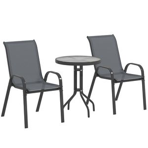 Outsunny Set Mobilier de Grădină din 3 Piese cu Scaune Suprapozabile și Masă din Sticlă, 54x71x93 cm, Gri Închis | Aosom Romania imagine