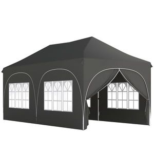 Outsunny Cort Pliabil 600x300 cm Pop-up cu 4 Laterale Detașabile Înălțime Reglabilă și Husă de Transport Gri închis | Aosom Romania imagine
