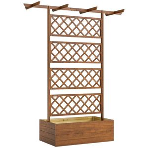 Outsunny Jardinieră cu grilaj, cutie de plante pătrată din lemn cu spalier posterior pentru plante cățărătoare și acoperiș | Aosom Romania imagine