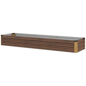 Outsunny Pat de Grădină Ridicat 405L, Jardiniere de Exterior din Oțel Galvanizat cu Bază Deschisă, pentru Plante, Flori și Legume, 240x60x30 cm, Imitație Lemn Închis | Aosom Romania imagine