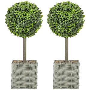 HOMCOM Set de 2 plante artificiale decorative, bile de buxus artificial 50 cm cu ghiveci din plastic împletit și pietre, verde | Aosom Romania imagine