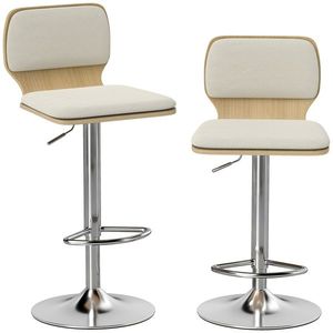 HOMCOM Set de 2 scaune înalte de bucătărie rotative 360° reglabile 81-102 cm tapițate cu in bej | Aosom Romania imagine