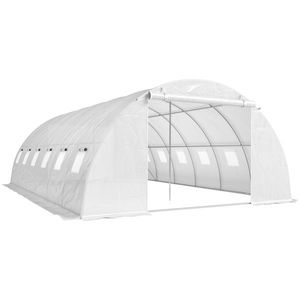 Outsunny Seră tunel cu 2 bare de susținere, 2 uși rulante și ferestre cu plasă, învelitoare din PE anti-UV, alb | Aosom Romania imagine