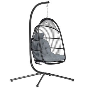 Outsunny Scaun Suspendat tip Ou cu Suport cu Coș Pliabil Pernă și Tetieră pentru Interior și Exterior Sarcină 150 kg Gri | Aosom Romania imagine