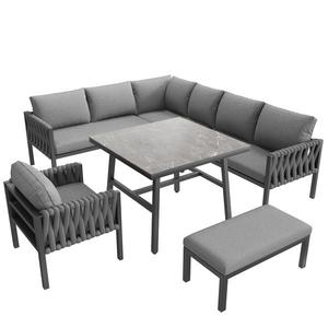 Set de mobilier de grădină cu canapea de colț și blat de masă din sticlă securizată, Gri | Aosom Romania imagine