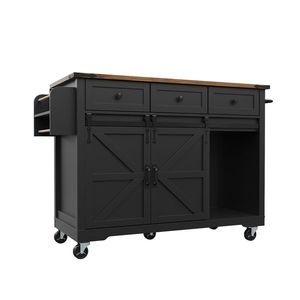 Insulă de bucătărie cu blat rabatabil, Negru | Aosom Romania imagine