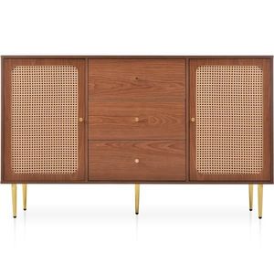 Comodă modernă cu 2 uși și 3 sertare, raft reglabil, pentru living și dormitor, 150x40x90 cm, Culoare naturală imagine