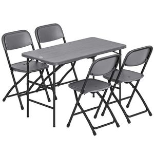 Outsunny Set masă și scaune pentru grădină cu masă pliabilă reglabilă 55-74 cm și 4 scaune pliabile pentru terasă, Gri | Aosom Romania imagine