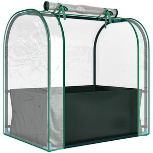 Outsunny Mini Seră de Grădină cu Sac de Plantare, Seră pentru Grădină cu Ușă Rulabilă, Structură din Oțel, Acoperire din Plastic, pentru Legume, Flori, Plante, Verde Închis | Aosom Romania imagine