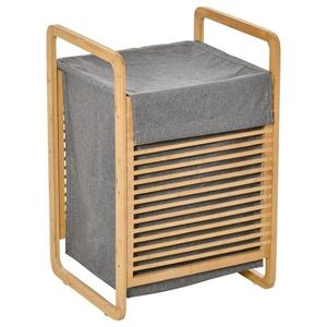HOMCOM Coș de Rufe Stil Nordic, Mobilier Baie din Bambus și Pânză, Sac Detașabil, 40x35.5x60.5cm, Lemn și Gri | Aosom Romania imagine