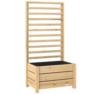Outsunny Jardiniere înaltă cu spalier din lemn, ghiveci înălțat cu orificiu de scurgere și material nețesut 60 x 39 x 120 cm lemn natural | Aosom Romania imagine