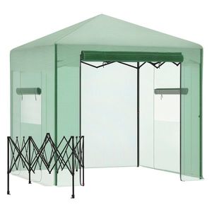 Outsunny Seră Seră Seră cu Ușă și Fereastră Rulante PE Oțel Verde Închis 238 x 178 x 240 cm | Aosom Romania imagine