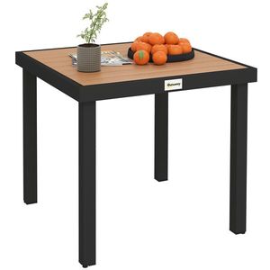 Masa de gradina Outsunny pentru 4 Persoane din Aluminiu, Negru si Culoare Lemn | Aosom Romania imagine