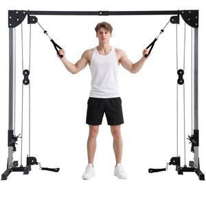 SPORTNOW Aparat de antrenament cu dublă pârâie vis-a-vis crossover, încărcare liberă cu haltere 2 x 50kg dim. 245L x 85l x 207H cm | Aosom Romania imagine