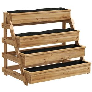 Outsunny Strat de Grădină Înălțat pe 4 Niveluri și Orificii de Drenaj, 75x57x60, 5 cm, Lemn Natural | Aosom Romania imagine