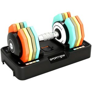 SPORTNOW Ganteră reglabilă 5–25 kg cu suport de depozitare, 5 niveluri de greutate, mâner antiderapant, discuri octogonale | Aosom Romania imagine