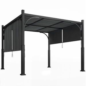 Outsunny Pergolă de grădină 3 x 3 m tonelă de grădină cu copertină glisantă, structură metalică, pentru exterior, Gri Închis | Aosom Romania imagine
