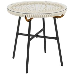 Outsunny Masă de cafea rotundă de grădină din rășină imitație rotin metal și blat sticlă temperată Ø 50 x 50 cm crem | Aosom Romania imagine
