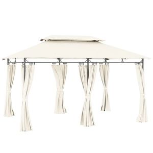 Outsunny Pavilion de Grădină cu Acoperiș Dublu, 397x297x265 cm, Alb Crem | Aosom Romania imagine