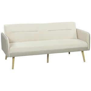 HOMCOM Canapea Extensibilă 3 Locuri Convertibilă cu Cotiere din PU, Colțar Reclinabil Clic Clac în Catifea cu Picioare Metalice și Cadru din Lemn, pentru Living sau Dormitor, 185x84x83 cm, Bej | Aosom Romania imagine