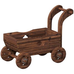 Outsunny Strat Înălțat pentru Grădină în Formă de Cărucior cu 4 Roți și Mâner, Ghiveci din Lemn de Molid cu Găuri de Drenaj, pentru Balcon, Terasă, 68x38x52 cm, Finisaj Carbonizat | Aosom Romania imagine