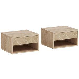 HOMCOM Set de 2 Noptiere Suspendate cu Sertar și Compartiment 37x32x21 cm Lemn Natural | Aosom Romania imagine